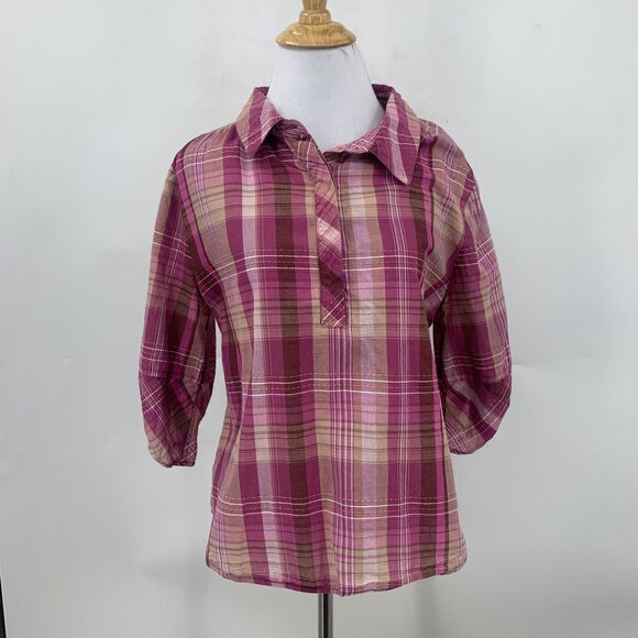 Soft Surroundings Arietta Shirt Women PM Petite Medium Hidden Button Half Sleeve - Picture 2 of 13